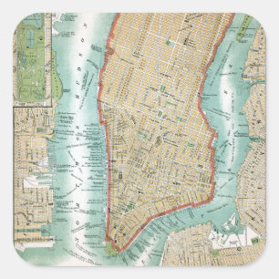 Antike Karte von Lower Manhattan und von Central Quadratischer Aufkleber