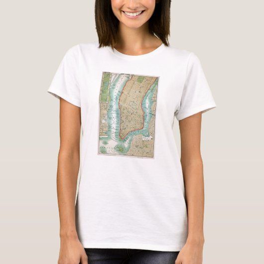 Antike Karte von Lower Manhattan und von Central T-Shirt (Vorderseite)