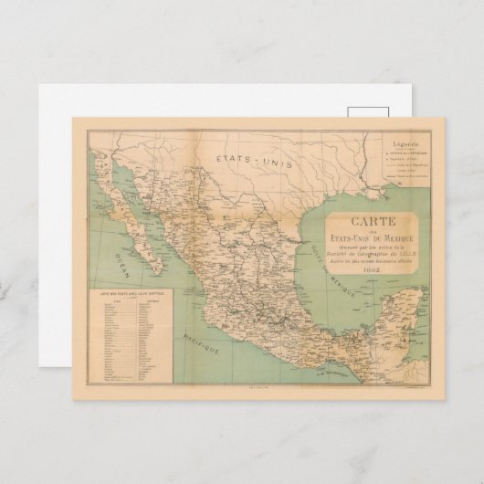 Antike Karte von Mexiko Etats Unis du Mexique (Vorne/Hinten)