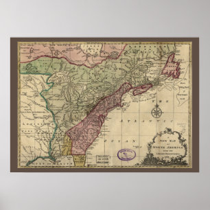 Antike Karte von Nordamerika, restauriert, 1763 Poster