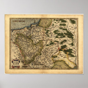 Antike Karte von Polen ORTELIUS ATLAS 1570 A.D. Poster