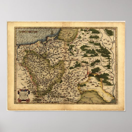 Antike Karte von Polen ORTELIUS ATLAS 1570 A.D. Poster (Vorne)