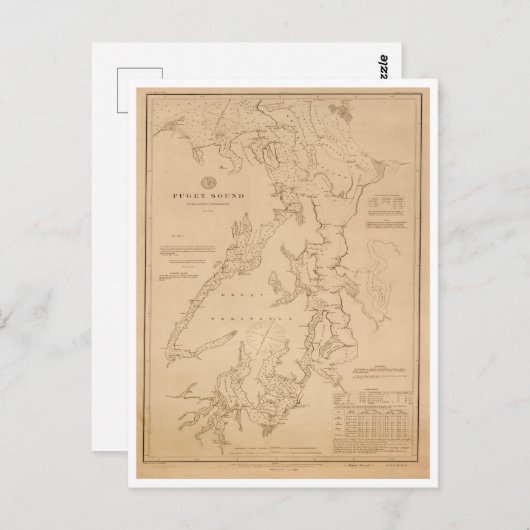 Antike Karte von Puget Sound (Vorne/Hinten)