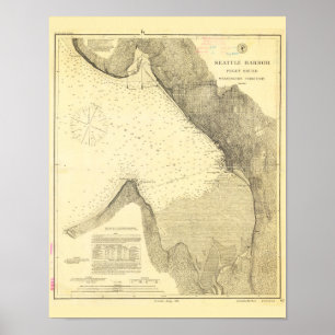 Antike Karte von Seattle Harbor und Puget Sound Poster