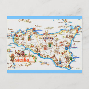 Antike Karte von Sizilien als Postkarte