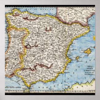 Antike Karte von Spanien und Portugal um die 1700e Poster