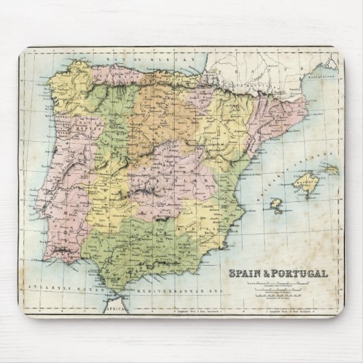 Antike Karte von Spanien und von Portugal Mousepad (Vorne)