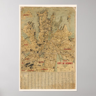 Antike Karte von Sydney Australien Poster