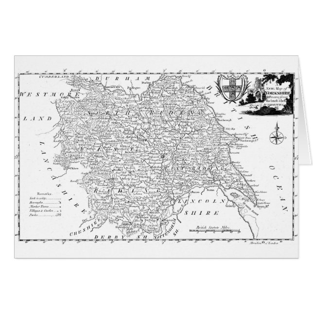 Antike Karte von Yorkshire 1786 (Vorderseite (Horizontal))
