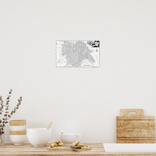 Antike Karte von Yorkshire Poster (Küche)