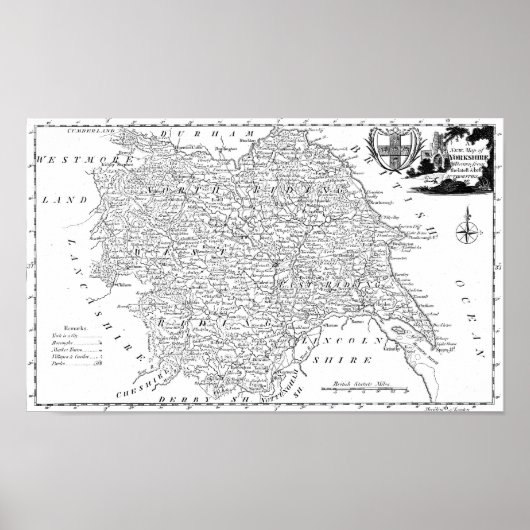 Antike Karte von Yorkshire Poster (Vorne)