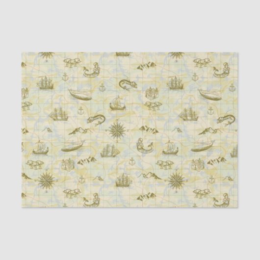 Antike Karten-Seeungeheuer-Schiffs-nautischanker Seidenpapier (Vorderseite)