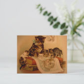 Antike Kätzchen & Bücher Kitty Schule Postkarte (Stehend Vorderseite)