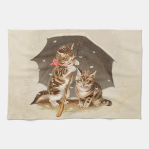 Antike Kätzchen unter einem Regenschirm, Vintage-K Geschirrtuch