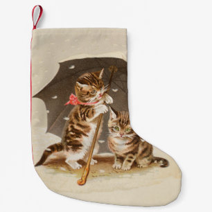 Antike Kätzchen unter einem Regenschirm, Vintage-K Kleiner Weihnachtsstrumpf
