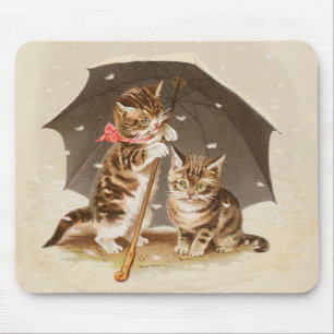 Antike Kätzchen unter einem Regenschirm, Vintage-K Mousepad
