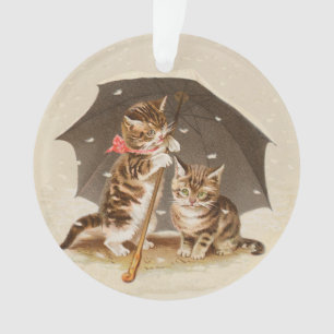 Antike Kätzchen unter einem Regenschirm Vintage-Ka Ornament