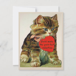 Antike Katze, die eine Valentinsgrußkarte hält Einladung