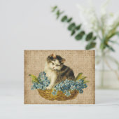 antike Katze im Korb Postkarte (Stehend Vorderseite)