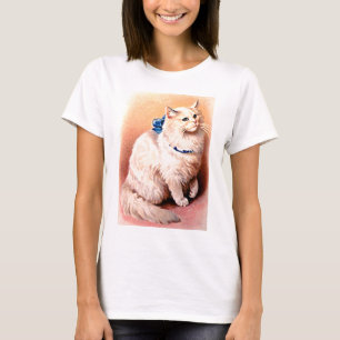 Antike Katze mit blauem Band T-Shirt