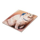 Antike Katze mit blauem Schleif Fliese (Seite)