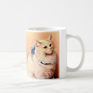 Antike Katze mit blauem Schleif Kaffeetasse