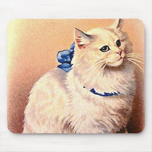 Antike Katze mit blauem Schleif Mousepad (Vorne)