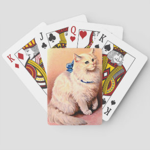 Antike Katze mit blauem Schleif Spielkarten