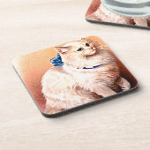 Antike Katze mit blauem Schleif Untersetzer (Linke Seite)