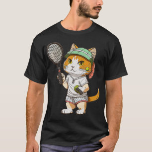Antike Katze spielt Tennis Tennis-Schläger Kätzche T-Shirt