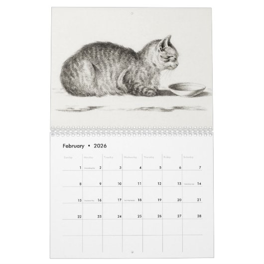Antike Katzen-Skizzen von Jean Bernard Duvivier Kalender (Feb 2026)