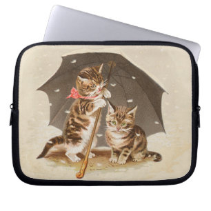 Antike Katzen unter einem Regenschirm Vintage-Katz Laptopschutzhülle