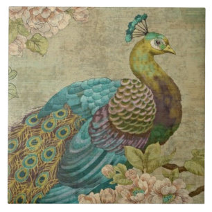 Antike Keramikfliese mit Pfau-Muster