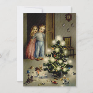 Antike Kinder am Weihnachtsmorgen Feiertagskarte