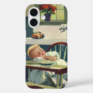 Antike Kinder, Baby schläft in Hochstuhl Küche iPhone 16 Hülle