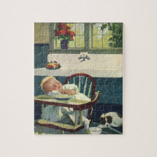 Antike Kinder, Babyschlaf Hochstuhl Küche Puzzle