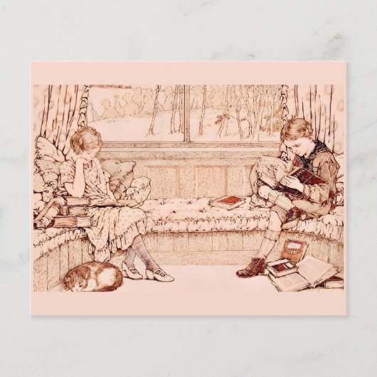 Antike Kinder beim gemütlichen Lesen Illustration Flyer (Vorne)