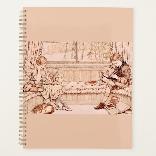 Antike Kinder beim gemütlichen Lesen Illustration Planer (Vorderseite)
