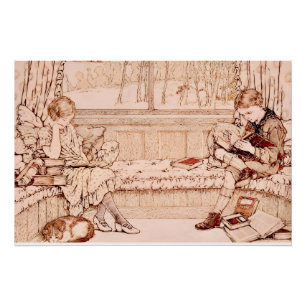 Antike Kinder beim gemütlichen Lesen Illustration Poster