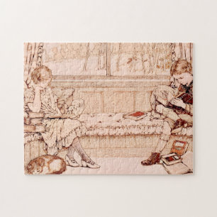Antike Kinder beim gemütlichen Lesen Illustration Puzzle