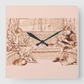 Antike Kinder beim gemütlichen Lesen Illustration Quadratische Wanduhr (Vorderseite)
