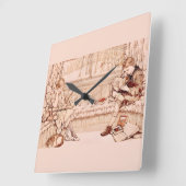 Antike Kinder beim gemütlichen Lesen Illustration Quadratische Wanduhr (Winkel)