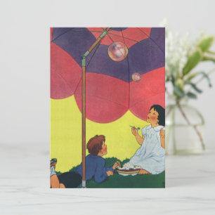 Antike Kinder blasen Seifenblasen unter einem Rege