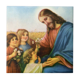 Antike Kinder bringen Jesus Christus Blumen Fliese