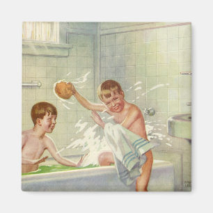 Antike Kinder, Brüder planschen in der Wanne Magnet