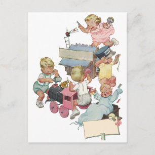 Antike Kinder, die Spaß beim Spielen mit Spielzeug Postkarte