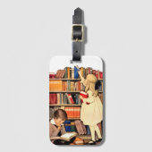 Antike Kinder lesen Bibliotheksbücher Gepäckanhänger (Vorderseite Vertikal)