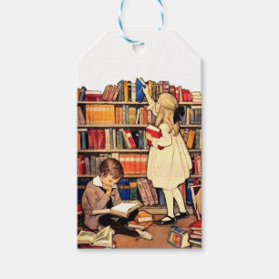 Antike Kinder lesen Bibliotheksbücher Geschenkanhänger