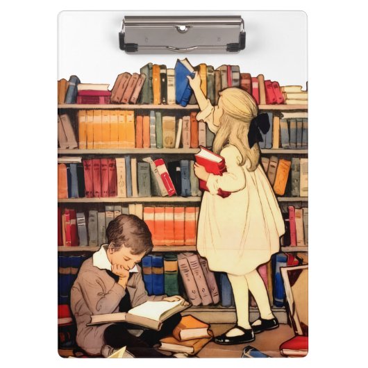 Antike Kinder lesen Bibliotheksbücher Klemmbrett (Vorderseite)