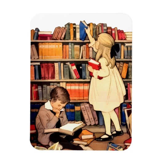 Antike Kinder lesen Bibliotheksbücher Magnet (Vertikal)